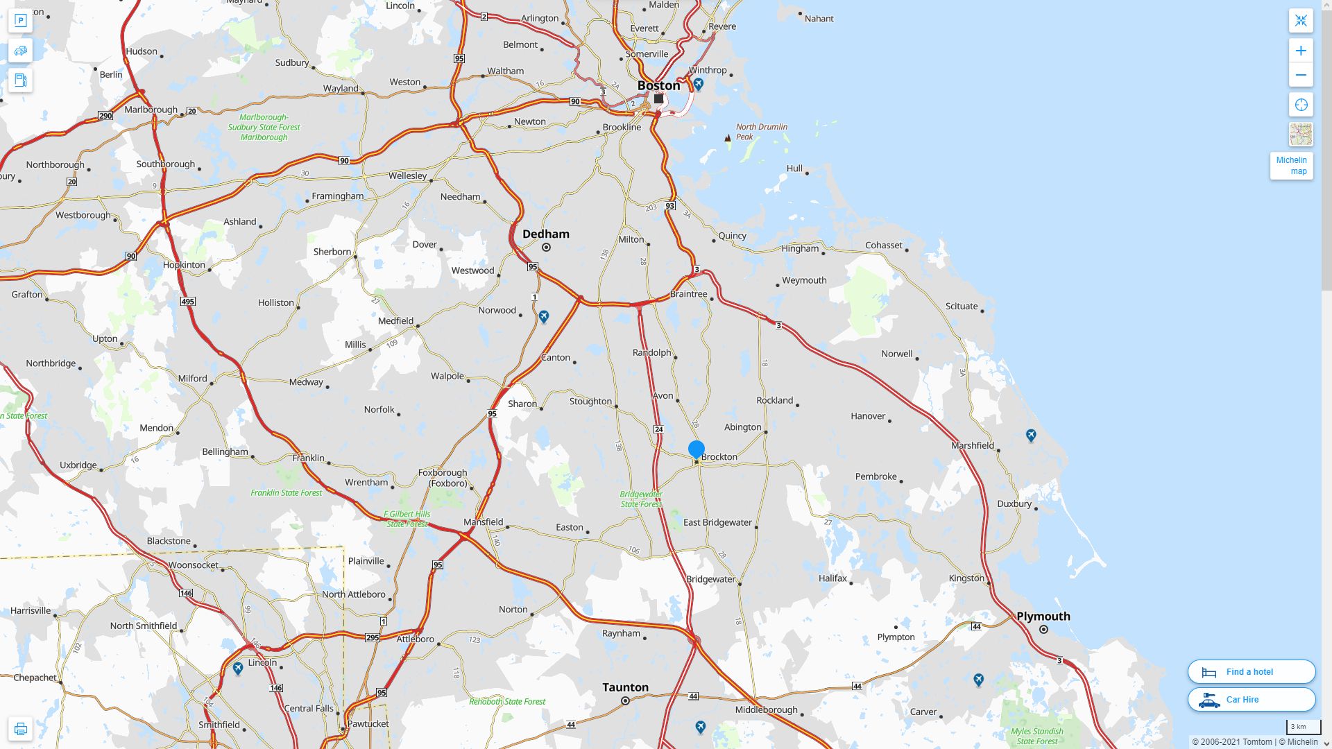Brockton Massachusetts Highway and Road Map